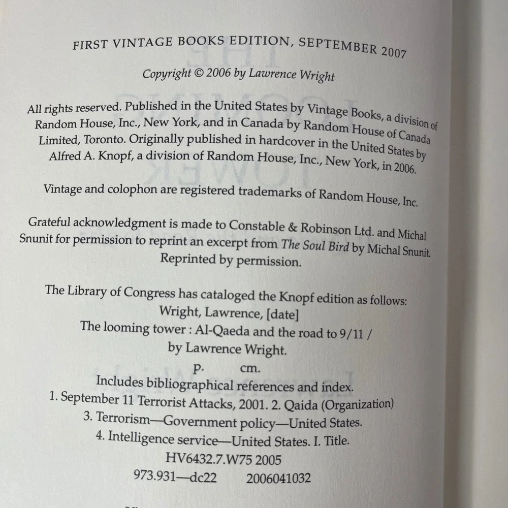 The‎ Looming Tower Al-Qaeda and the Road to 9/11 Lawrence Wright Paperback 2007